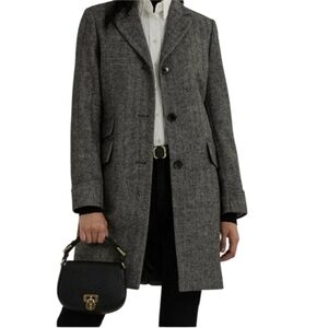 Ralph Lauren Wool Blend Tweed Shevron Charcoal Herringbone Coat Women Sz.14 New